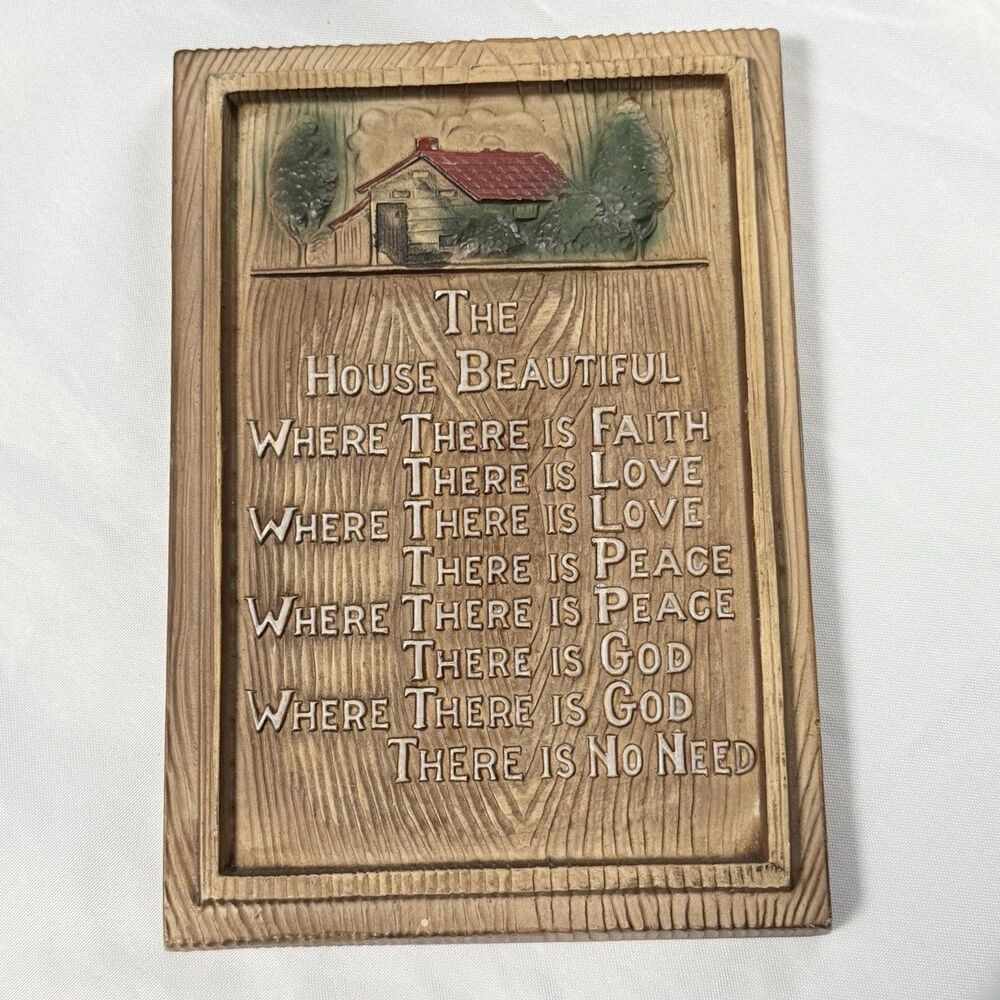 Vintage Victoria Ceramics Wall Plaque With Poem The House Beautiful “Faux Wood” - Picture 9 of 14